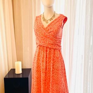 Lands End Coral sleeveless faux wrap bodice Sundress size Small (6-8)